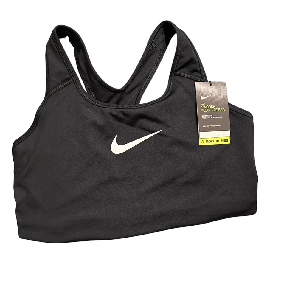 Nike sports bra black with white swoosh size 1x NWT